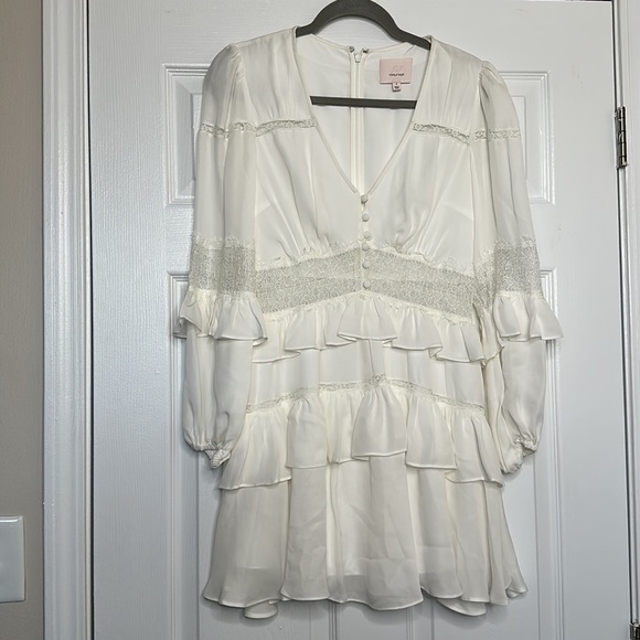 CINQ A SEPT Sanya Ruffled Silk & Lace ivory Dress 2 NWOT - Picture 7 of 12